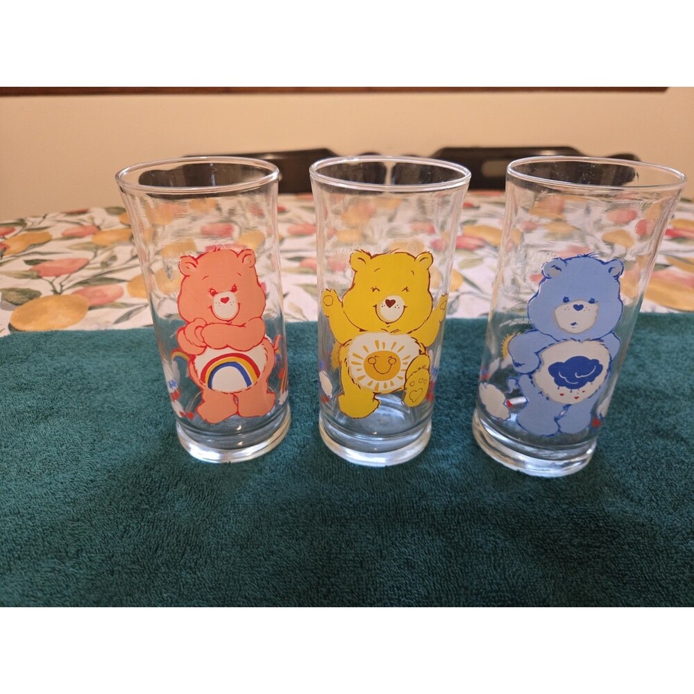 Pizza Hut Care Bears 1983 Set of 3 12 oz Vintage Drinking Glasses